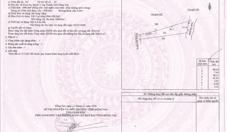 Đất xa binh an long thanh dong nai 1100m2